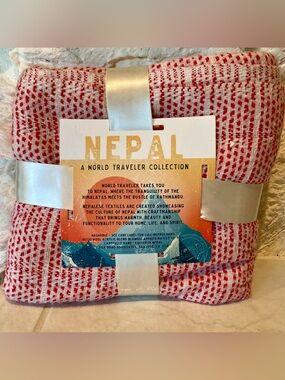 NEW Nepal Woven Throw Blanket - Red & White